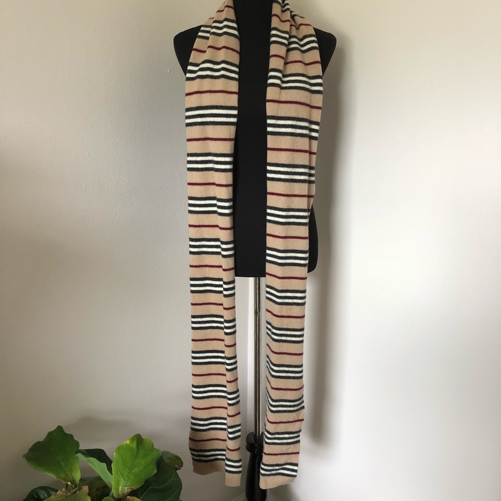 Burberry Striped Scarf in Beige, Black, and White